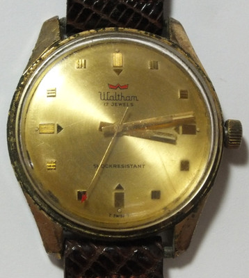 Waltham Swiss 17J Stossfest 34mm Unverstellte Armbanduhr Vintage LH564