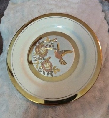 The Art of Chokin 24K Gold Edged vintage Numbered plate. Hummingbird, Flowers.