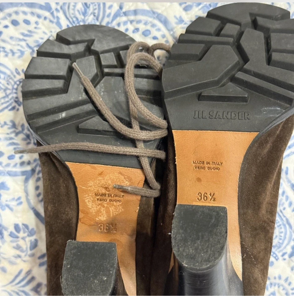 Botines Jill Sander Gamuza Marrón Chocolate Tacón Talla 36 1/2 Hechos en Italia Foto 4 de 4