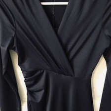 Fashion Nova Navy MIDI Dress S Bodycon Long Sleeve Crossover Top Deep Slit Side