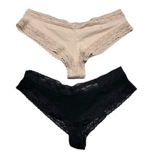 Victoria  s Secret Cheeky Lace Panties Black  Beige Nude Size Large 2pc Set