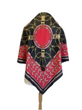 AS12 TRIANGLE 100 Silk Scarf Equestrian Belt Chain Buckle Red Black Hand Rolled