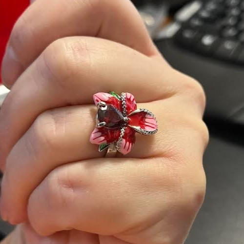 PRETTY FLOWER FLORAL STATEMENT RED RUBY SIMULATED… - image 3