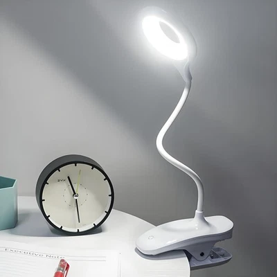 DOMIRA LED USB Clip On Flexible Desk Lamp Dimmable Bed Read Table Light Rechargeable UK