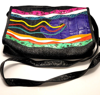 Vintage 80's Carlos Falchi Crossbody Bag Exotic Snakeskin and Leather design