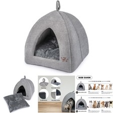 Gray Soft Plush Dog House Bed Crate Mat Tent Indoor Round Small Medium Large