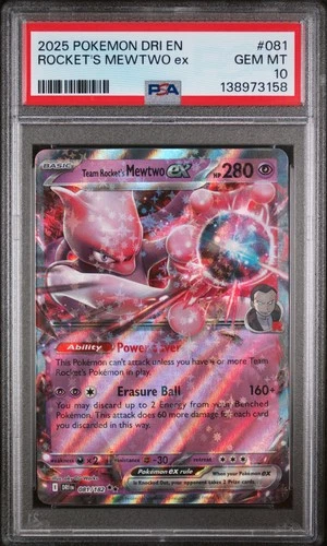 2025 POKEMON DRI EN-DESTINED RIVALS #081 TEAM ROCKET'S MEWTWO EX PSA 10