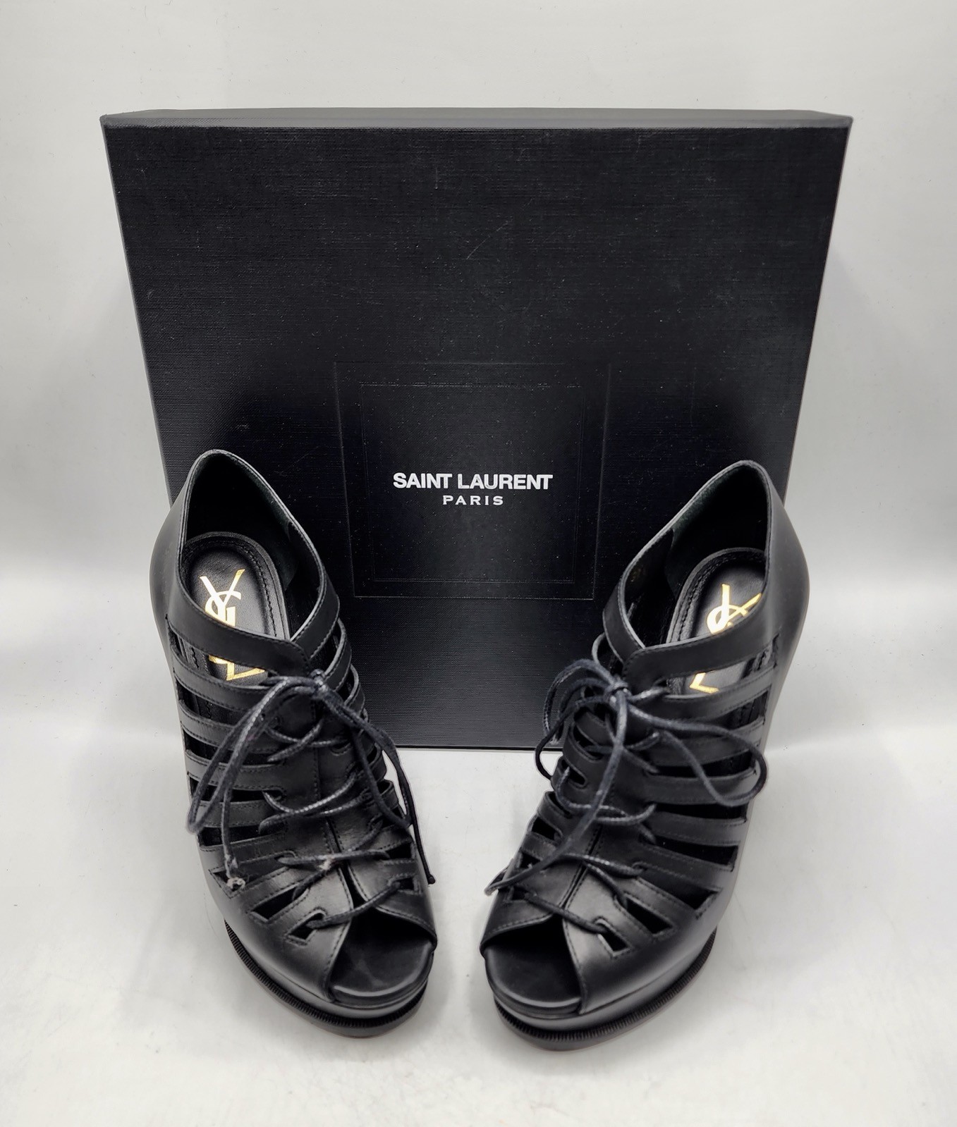 YSL Saint Lauren Leather Wedge Platform Pumps Sz 7.5 US / 37 1/2 EU Worn Once