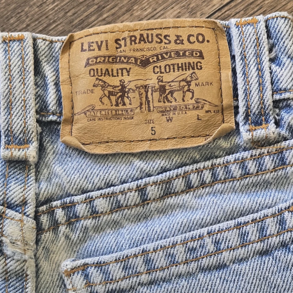 Pantalones Cortos Denim Vintage Años 90 Naranja Tab Niños Little Levi Azul Lavado Claro Talla 5 Ajustados Foto 3 de 4