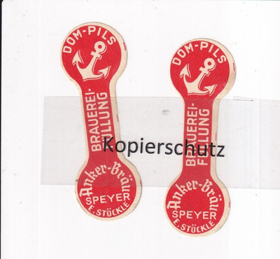 2 alte Etiketten Dom-Pils Anker-Bräu Speyer E. Stöckle Brauerei - Füllung Bier