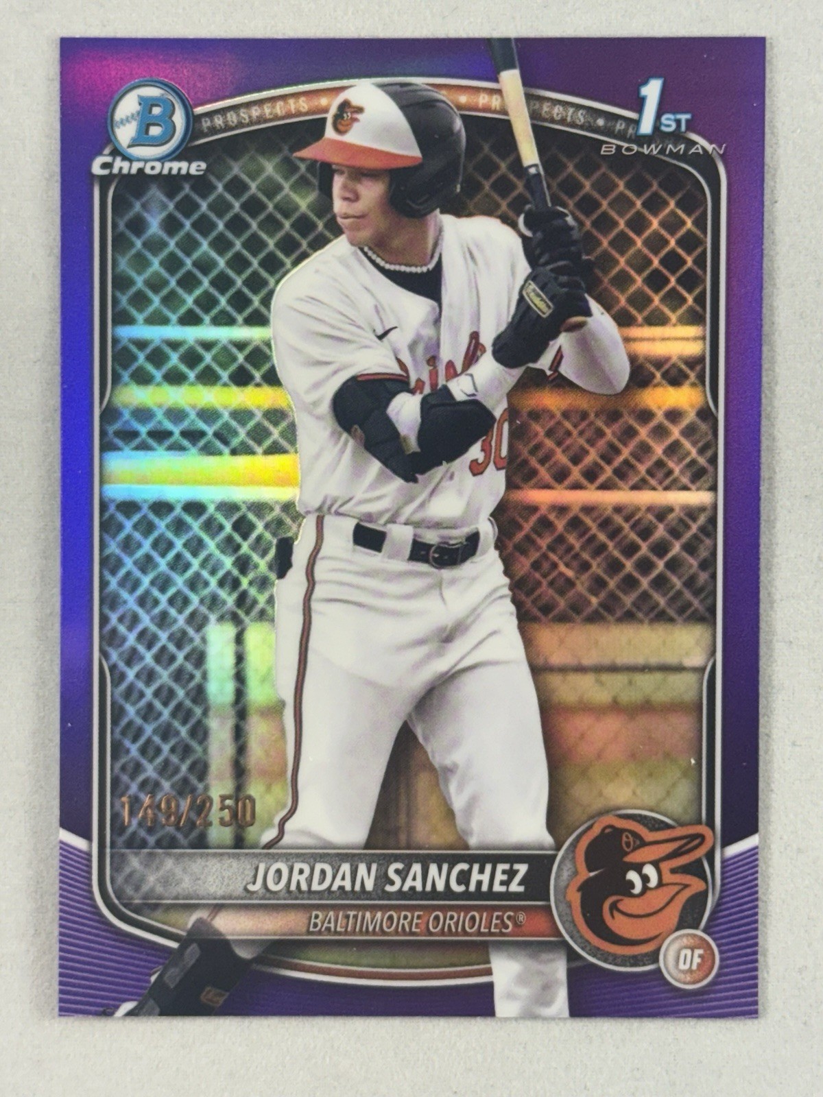 2025 Bowman Chrome Jordan Sanchez Purple Refractor 1st 149/250 Orioles