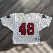 Vintage 80s 90s Russell Athletic Football Jersey Mens XL White Cropped Boxy Mesh