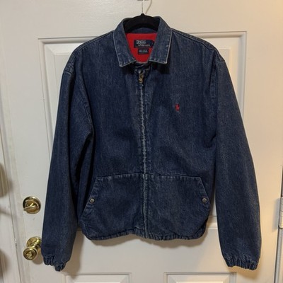 Vtg Polo Ralph Lauren Denim Bomber Jacket With Red Flannel Lining Size Small