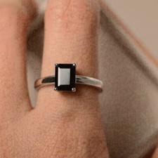 2.50Ct Emerald Cut Black Diamond Solitaire Engagement Ring 14K White Gold Finish