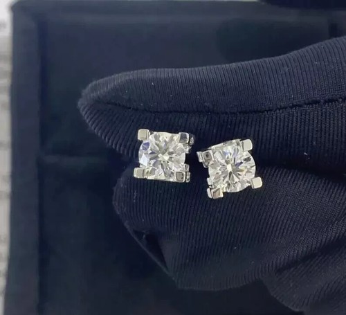 Round Cut EF VS/SI Lab Grown Diamond Women 4 Prong Stud Earrings 14k White Gold - Bild 4 von 6