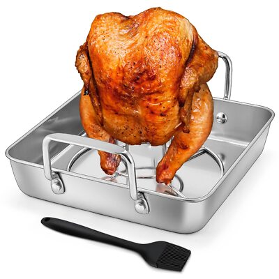 Beer Can Chicken Holder 3Pcs Includes Stainless Steel Vertical Chicken Roaste...