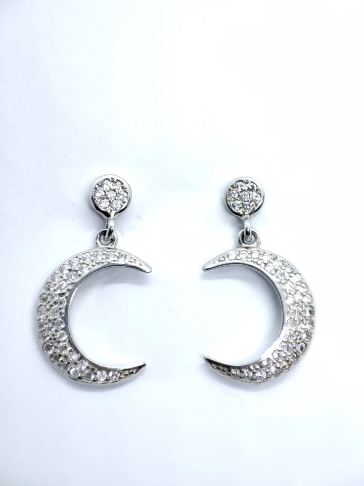 Orecchini Donna in Argento 925 . Orecchini pendenti con Zirconi bianchi Con luna - Immagine 4 di 4