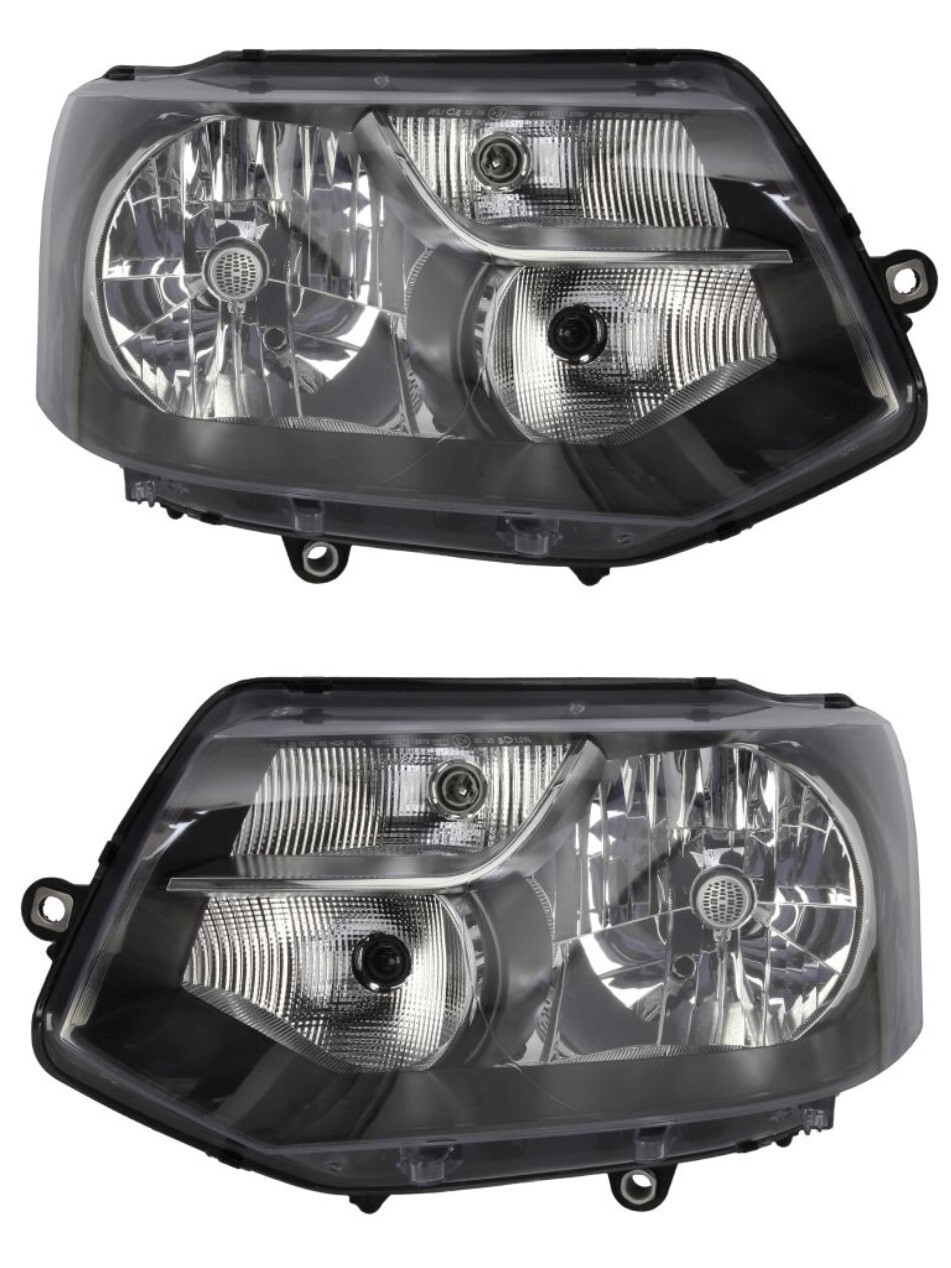 Phare avant gauche et droit pour VW Transporter T5 Lift de 2009 à 2015 révision électrique noire