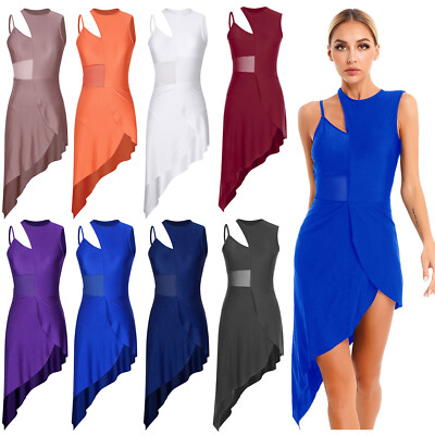 US Womens Asymmetrical Ballroom Tango Salsa Latin Dance Dress Contemporary