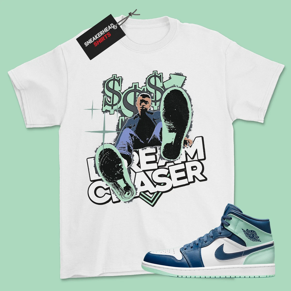 Shirt for Jordan 1 Mid Mystic Navy Blue Mint Foam 554724-413 Dreamer