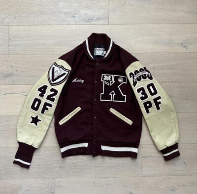 90s burgundy and cream varsity jacket *RARE*
