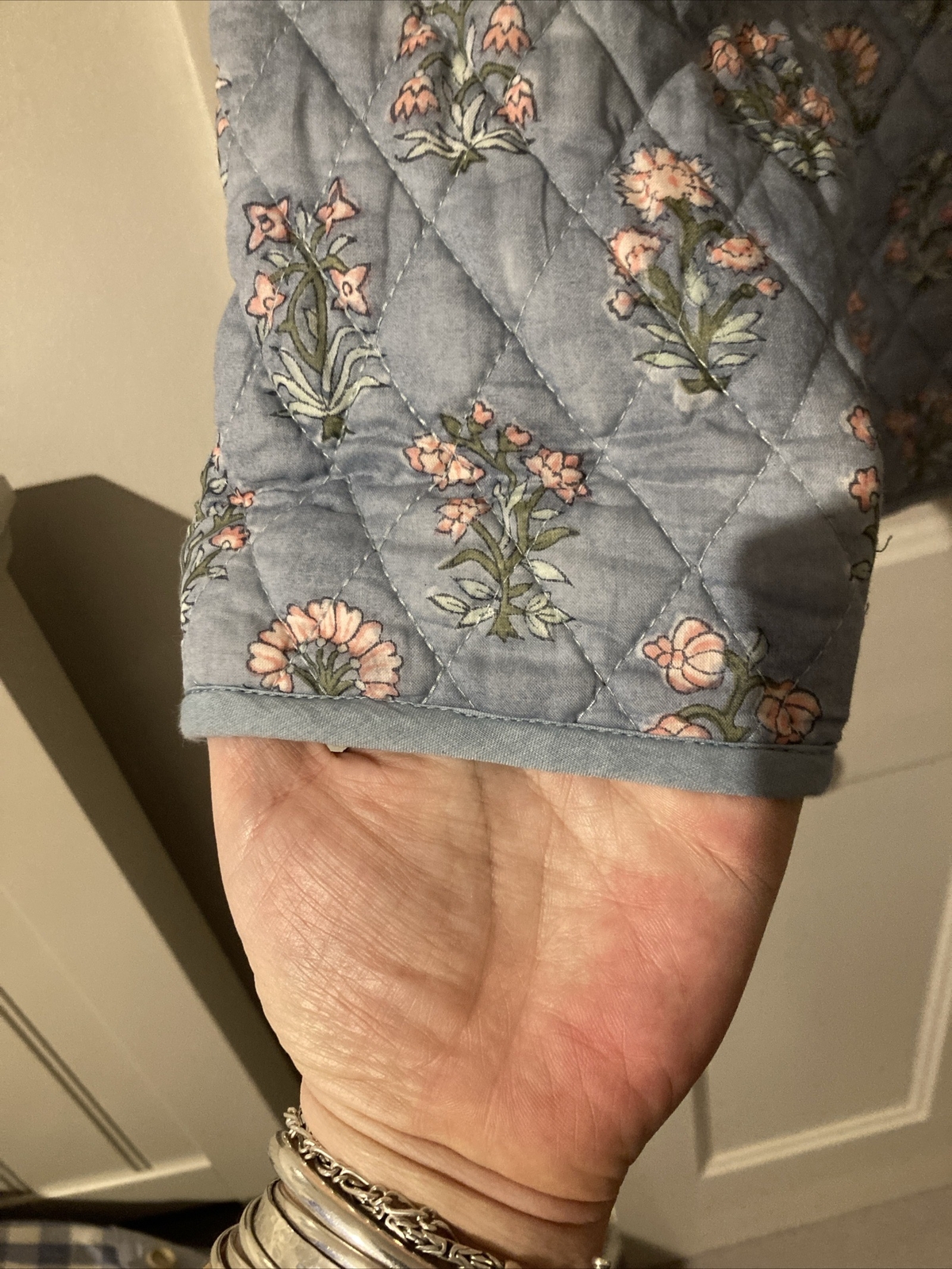 Dilli Grey Quilted Jacket 14 Vgc Blue Pink 100 Organic Cotton eBay