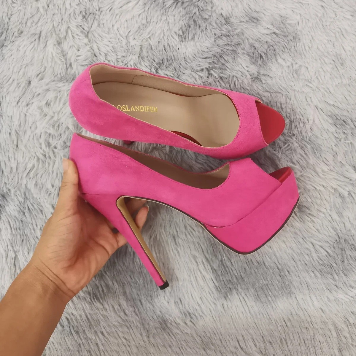 Women 14cm Sexy Peep Toe High Heels Velvet Platform Thin Heel