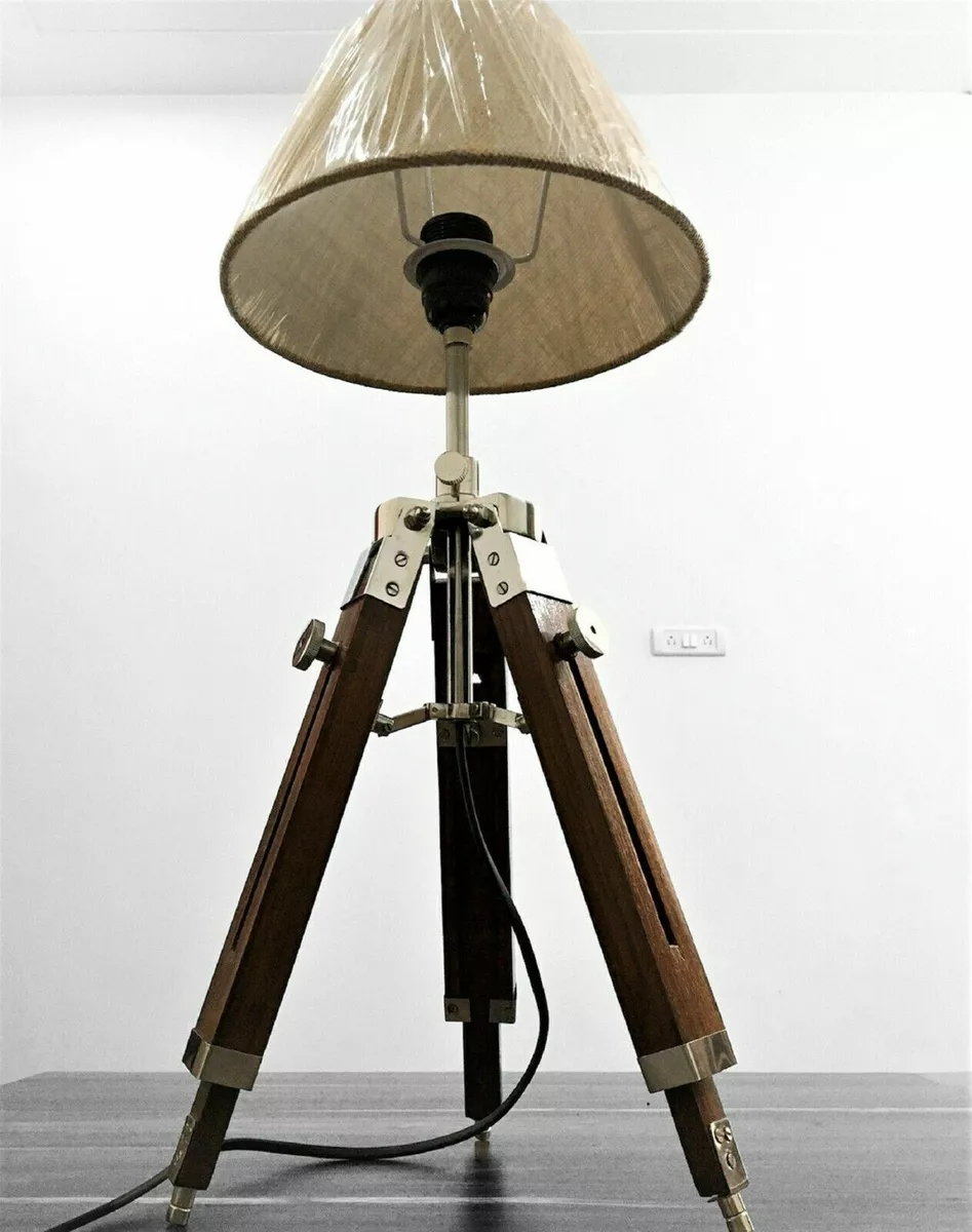 Nautical Table Lamp Wooden Tripod Stand Vintage Shade Lamp Stand Desk Lamp Decor