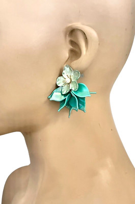 2.1/8'' Long Turquoise Aqua Flower Statement Earrings Casual Fun Colorful