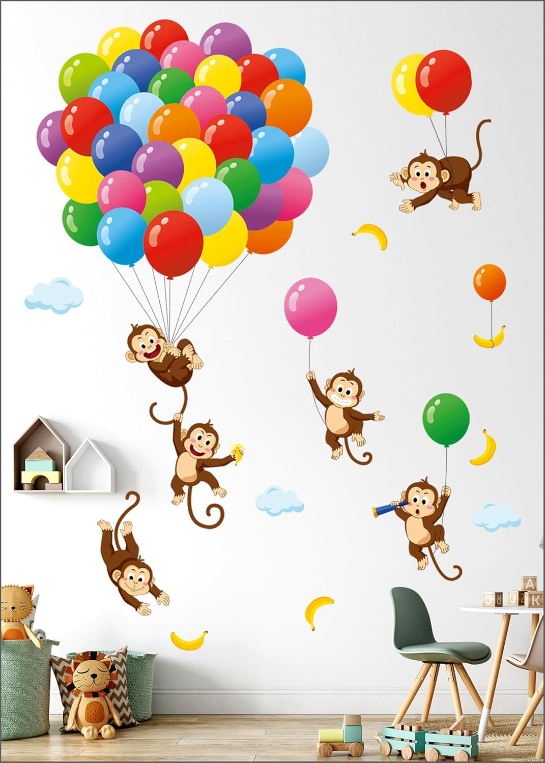 DECOWALL SG-2202 Balloons Monkey Wall Stickers Cartoon Monkeys Decals for Kid