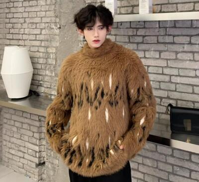 Men's Fashion Winter Turtle Neck Long Sleeve Loose Warm Furry
