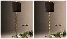 TWO QUINDICI AGED GOLD METAL BAMBOO STYLE 36" TABLE BUFFET LAMPS 29585