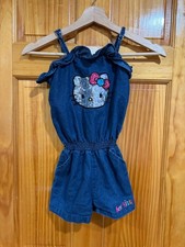 Hello Kitty Girls Denim Romper Size 6 Sequin Face Adjustable Straps Cute Summer