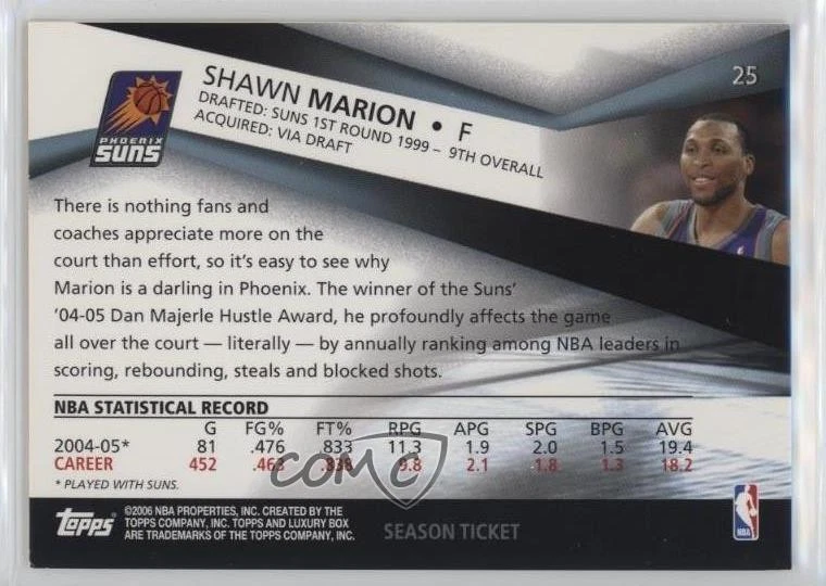 2005-06 Topps Luxury Box Season Ticket Shawn Marion #25 - Image 2 of 2