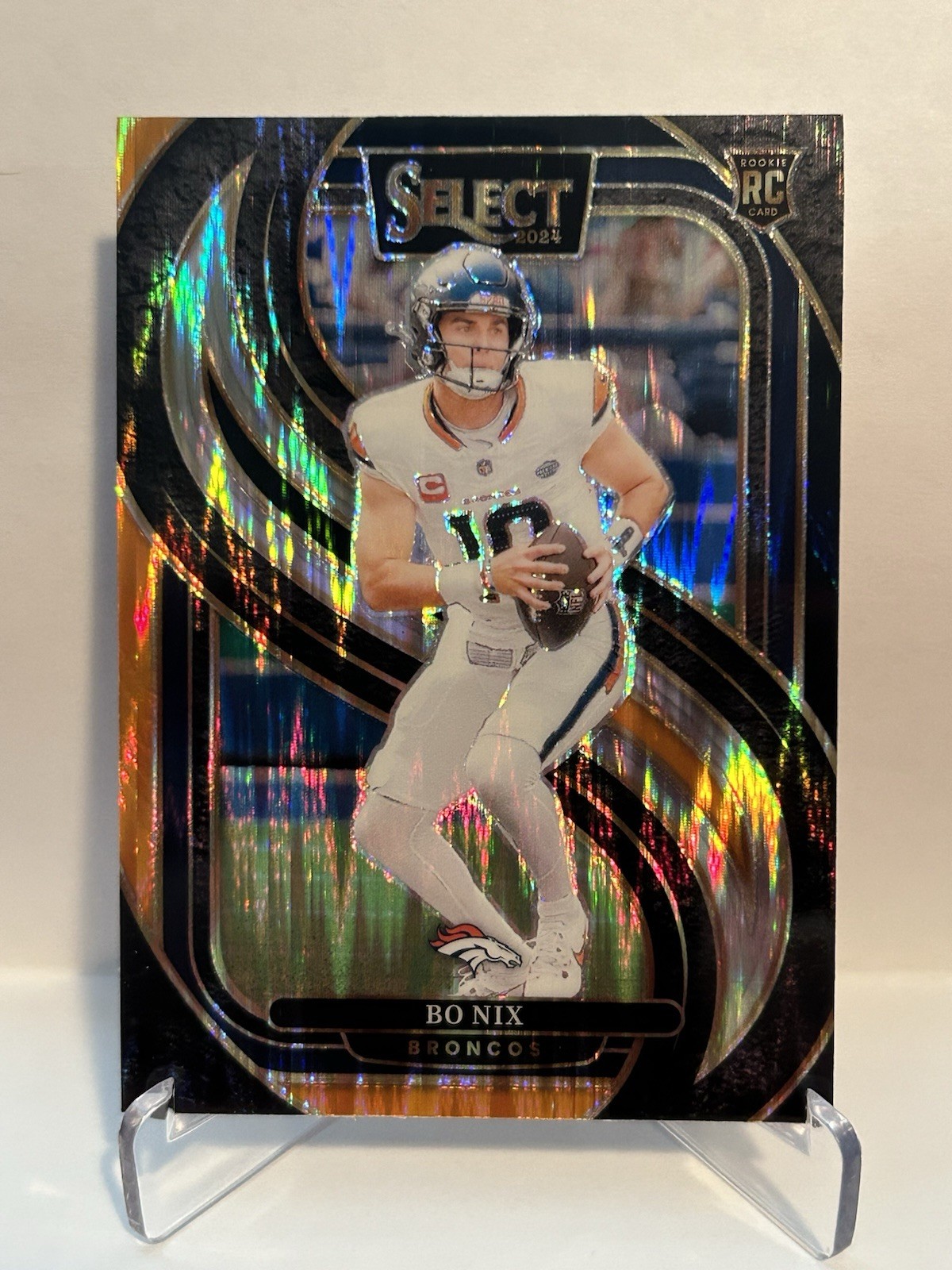 2024 Panini Select - Premier Level Bo Nix #117 Black & Orange Shock Prizm (RC)