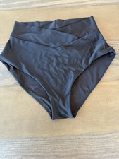AERIE Women  s Black Crossover High Waisted Bikini Bottom Size Medium