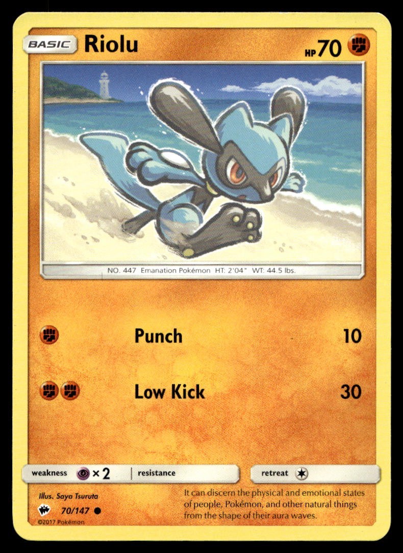 Riolu 70/147 Pokemon Card Burning Shadows Common 70 HP Lightly Played Z28