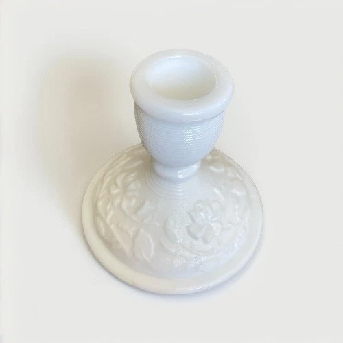 IMPERIAL Milk Glass Doeskin Taper Candle Holders w/ Flowers and leaves - Picture 8 of 8