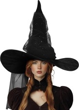Women's Black Witch Hat Adult Mesh Witches Hat Halloween Costume-24in