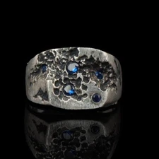 Blue Sapphire Mens Ring, 925 Sterling Silver, Men's Vintage Ring For Gift