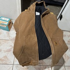 Carhartt Brown Hooded Lined Full Zip Work Jacket Coat xl Camel Shell