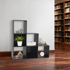 L-Shaped Book Shelf Space Saving Bookcase 6Compartment Shelf Modern Display Rack