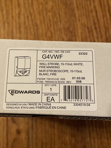 Edwards G4VWF White Wall Strobe 15-110cd 7930160577213 NEW NIB