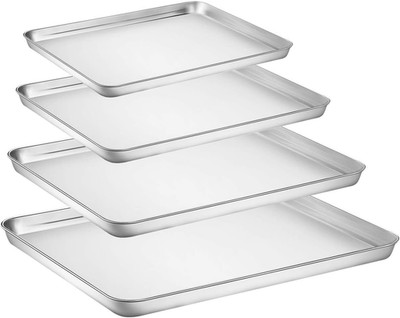 Baking Sheet Set of 4, Yododo Stainless Steel Baking Pan Tray Cookie Sheet, Non