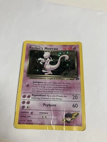 Pokemon Rocket's Mewtwo 14/132 Gym Challenge Unlimited Holo Damaged W/Ink Stain