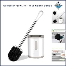 Elegant White  Grey Toilet Brush Set - Space-Saving, Drip-Proof  Easy Assembly