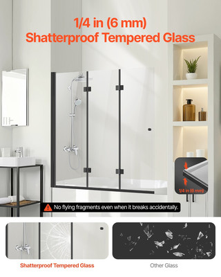 Bathtub Shower Door 51 in. W x 56 in. H Frameless Foldable Tub Shower Doors