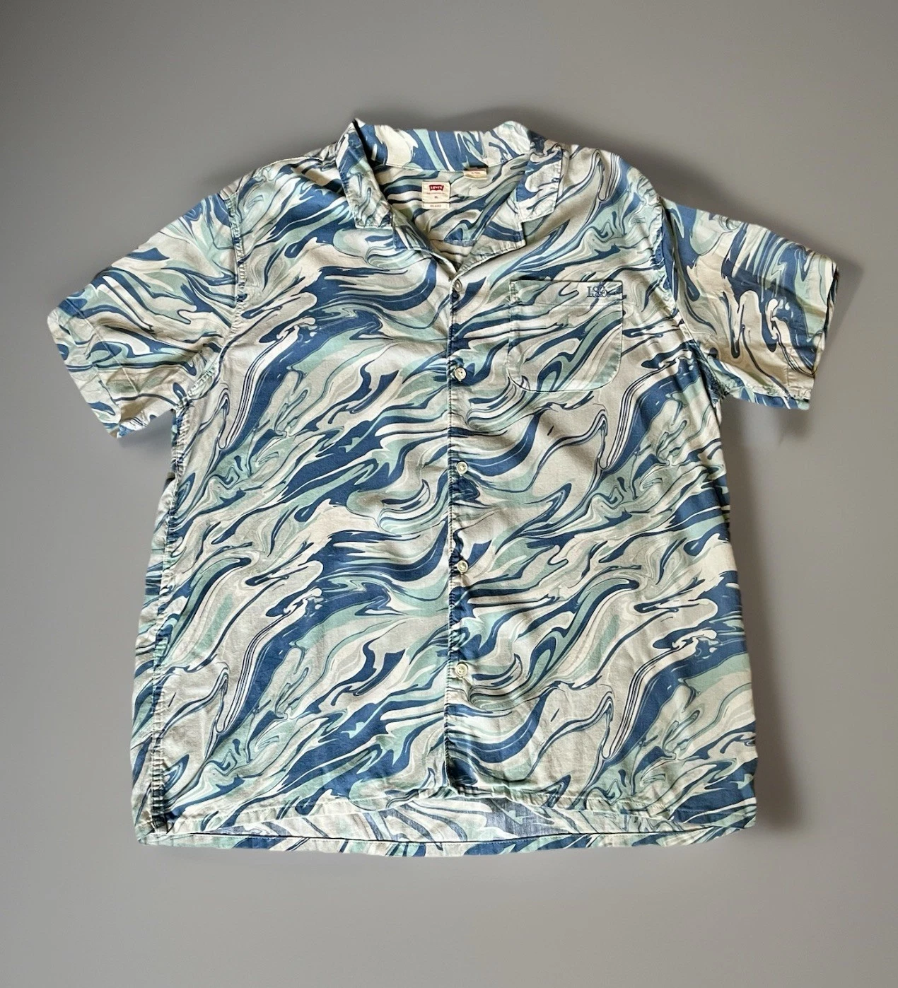 Levi’s LS&Co Blue Marble Swirl Print Button Front Shirt Men’s XL Relaxed Fit