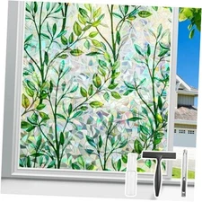  Window Privacy Film Window Film Decorative 17.5 Inch x 6.5 Feet Leaf Rainbow