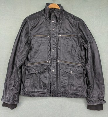 Tom Tailor Herren Lederjacke Größe M Schwarz Vintage Mountainbiker Moto Style